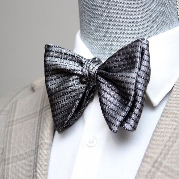 Men's Self-tied Bow Tie 100%Silk Big Butterfly S634 grey Ornament - Picture 3 of 16